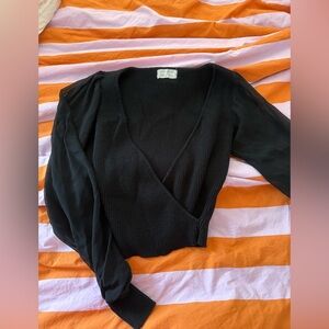 Urban Outfitters Black V Neck Sheer Sleeves Top